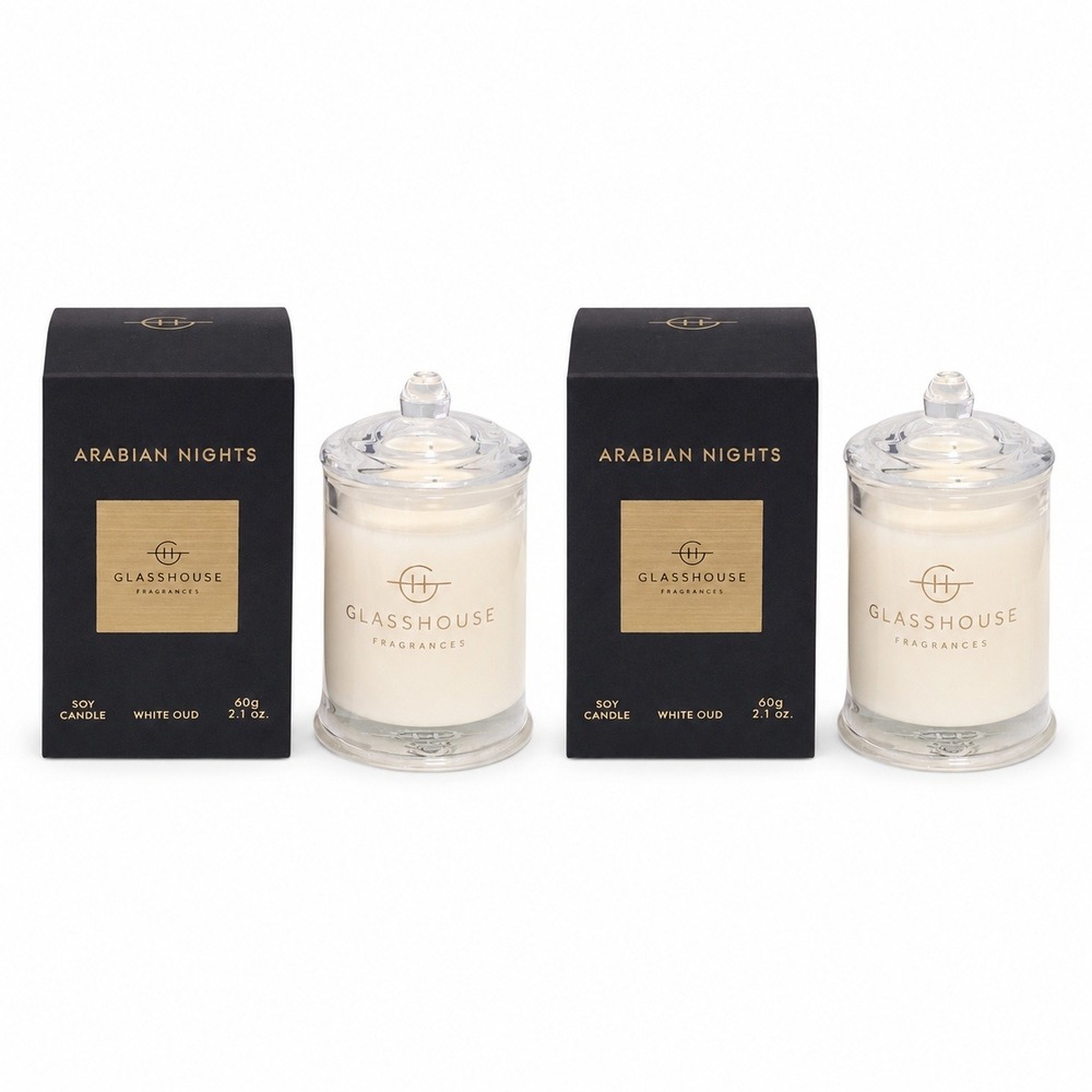 Glasshouse Fragrances Arabian Nights White Oud Soy Candle 60g 2.1oz with Box